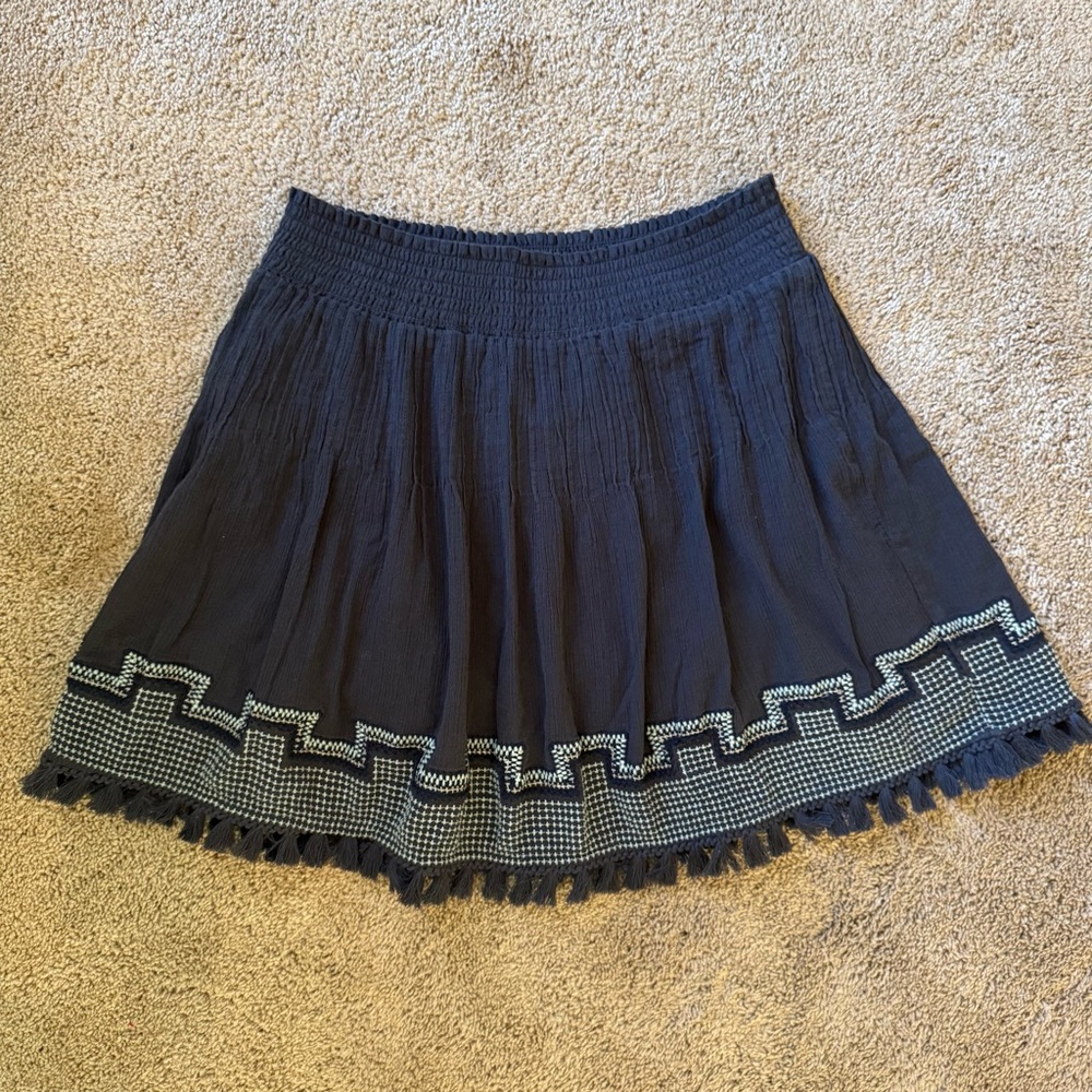 J Crew Navy Embroidered Tassel Mini Skirt Cotton | Size Small